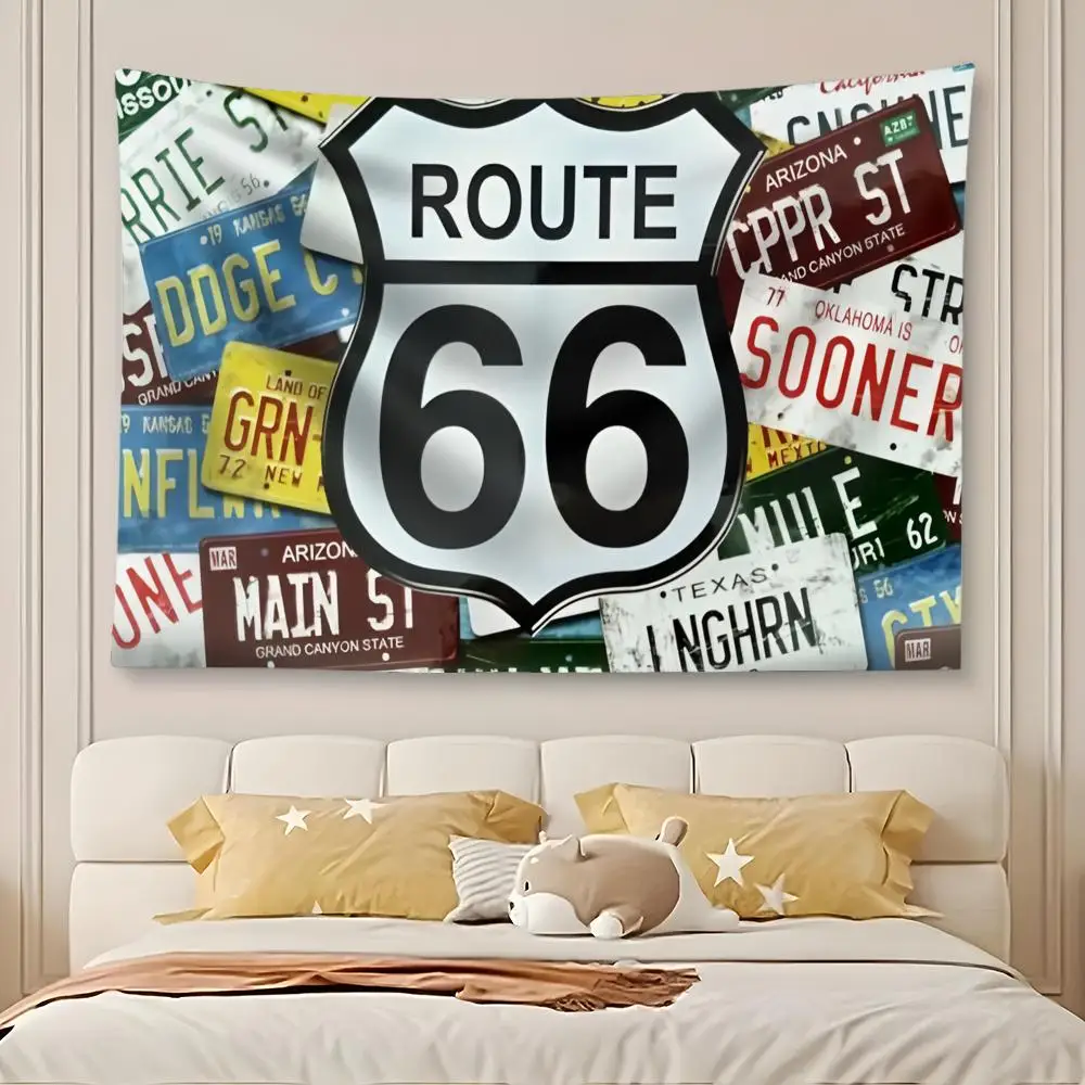 Retor Route 66 Tapestry Art Decor Banner Microfiber Backdrop for Bedroom Living Room Bar Garden Party