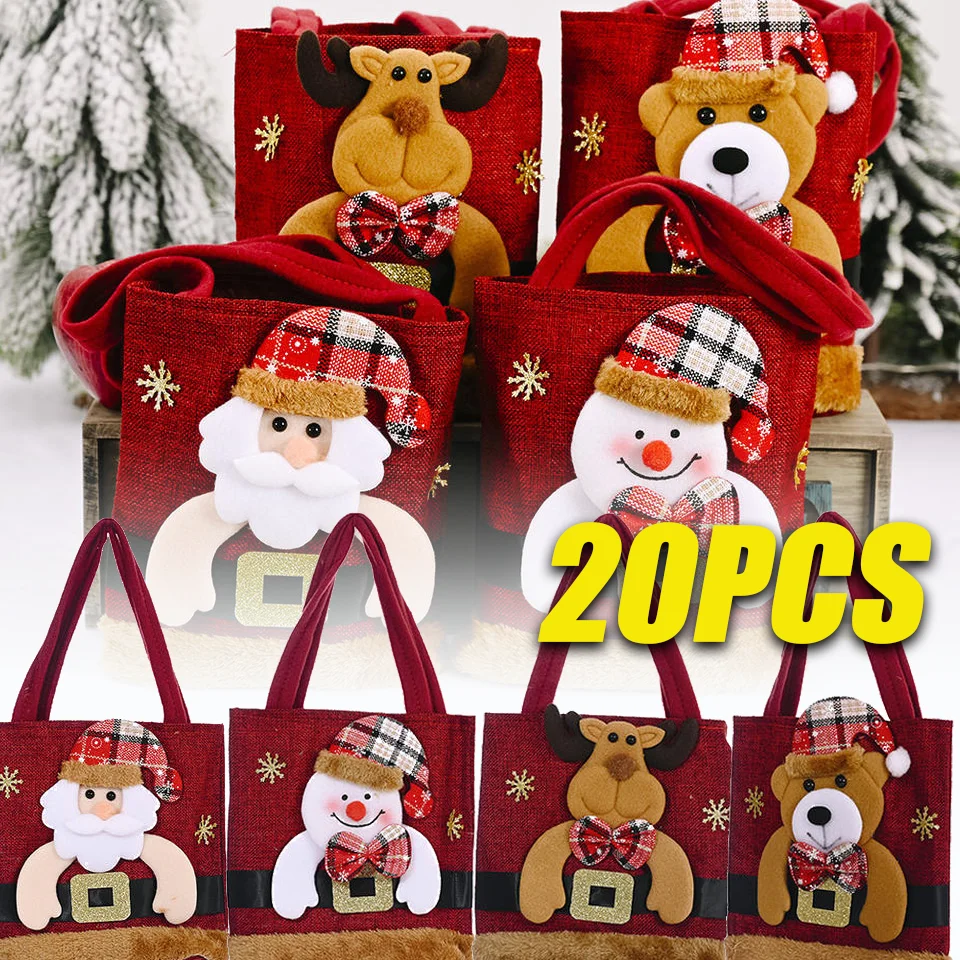 20PCS Christmas Snowman Fawn Father Christmas Gift Bags Tote Bags Children's Candy Bags Storage Bags Christmas Decoration