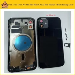 携帯電話ケース,iPhone 12,12 pro max, 12 mini用,バッテリーカバー,リアシャーシ,ガラスバックカバー付きミドルフレーム,1個