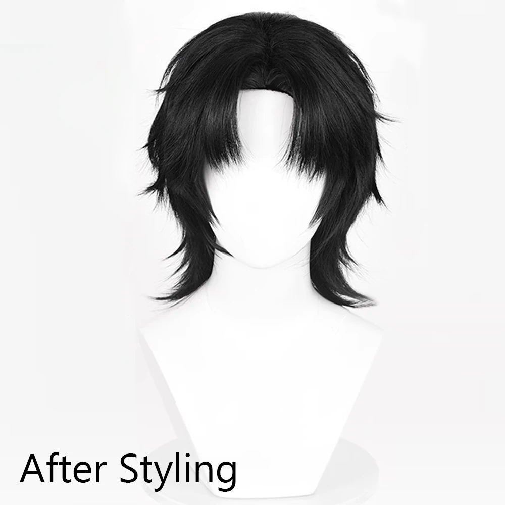 Short Straight Black Synthetic Wig Middle Part Anime Game Cosplay Fluffy Heat Resistant Wig for Daily Party