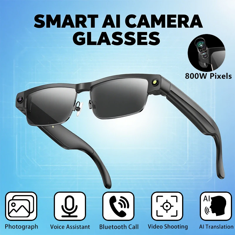 

LIGE New 800W HD Camera Video Shoot Smart AI Glasses Sports Smart Sunglasses Bluetooth Call Music Player AI Translation Glasses