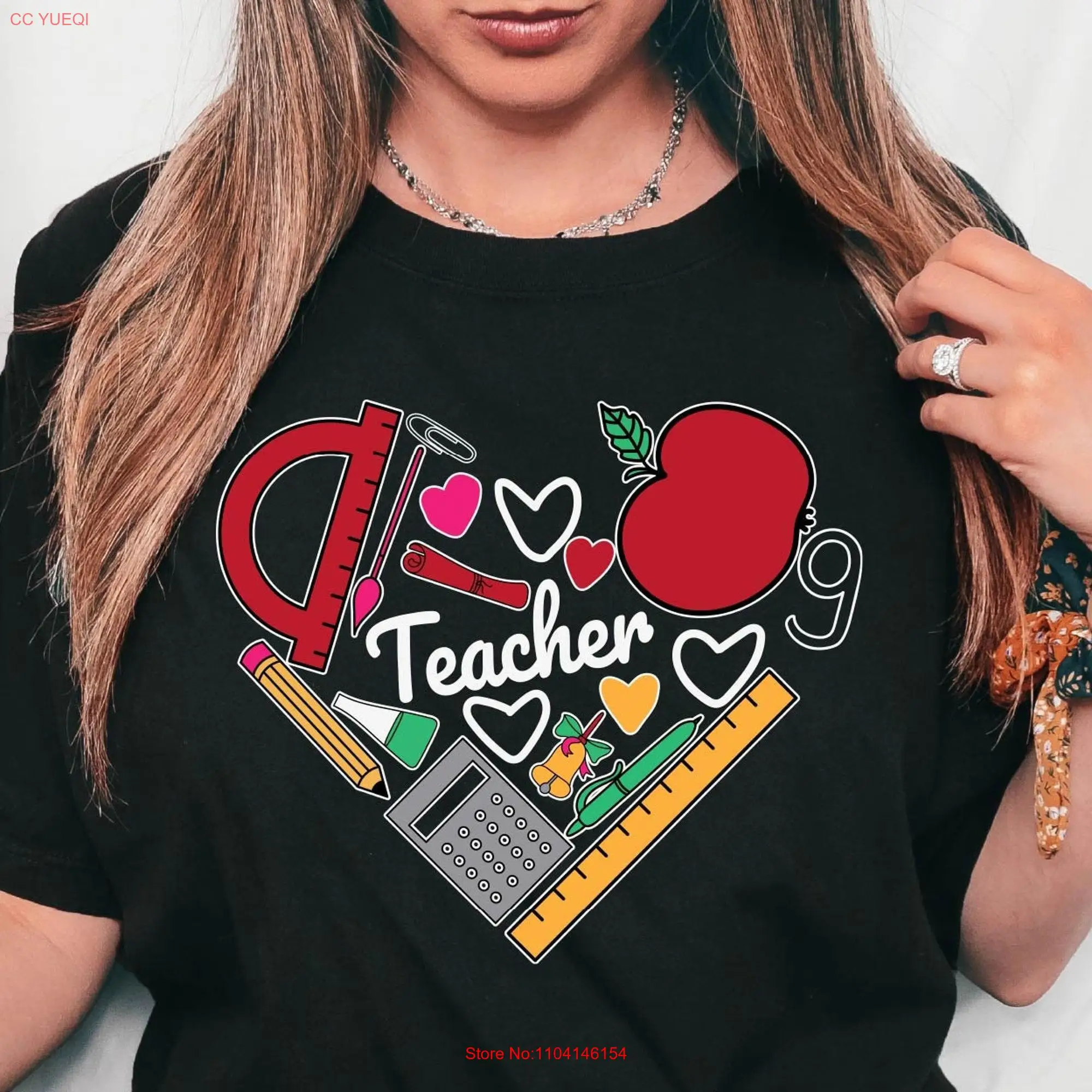 Teacher HearT T Shirt School Supplies Funny Supply Kindergarten long or short sleeves