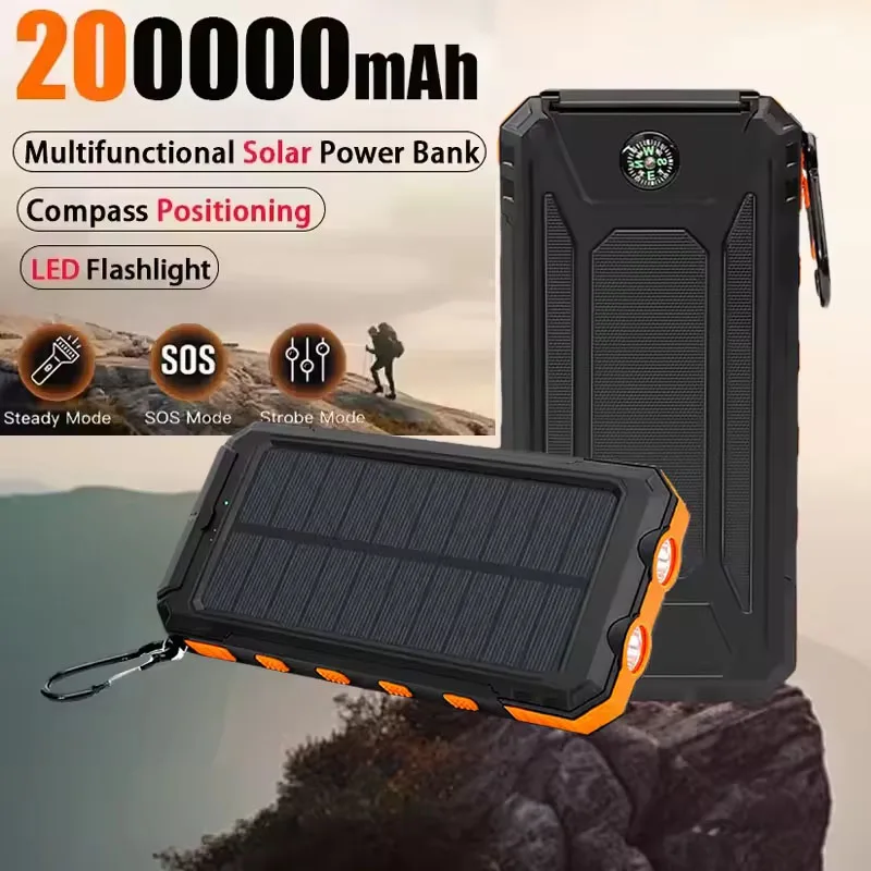 

200000 мАч Солнечная батарея Портативное зарядное устройство большой емкости Быстрая зарядка Внешняя батарея для IPhone Samsun Huawei Powerbank