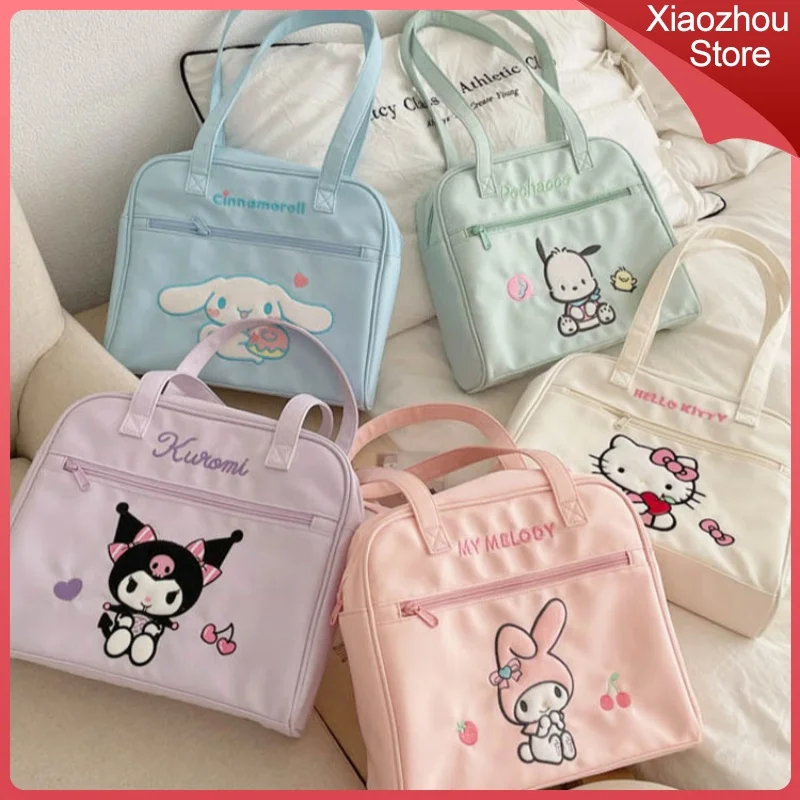 Sanrio Kawaii Anime My Melody Kuromi Cinnamoroll Cartoon Large Capacity Handbag Girls Outing Storage Bag Portable Hundred