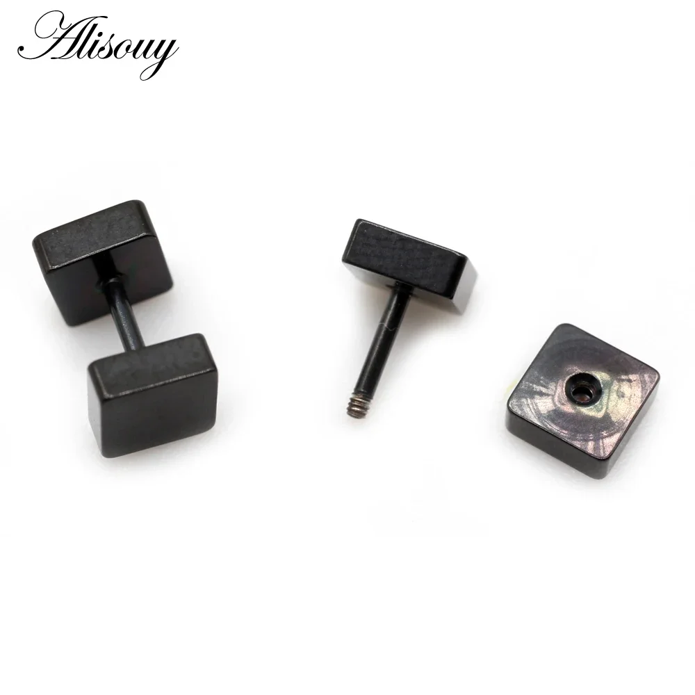 Punk Fashion 2-10 mm Square Ear Stud Earring Gothic Style Fake Tunnel Plug Earlobe Piercings Surgical Steel Cartilage Ear Stud