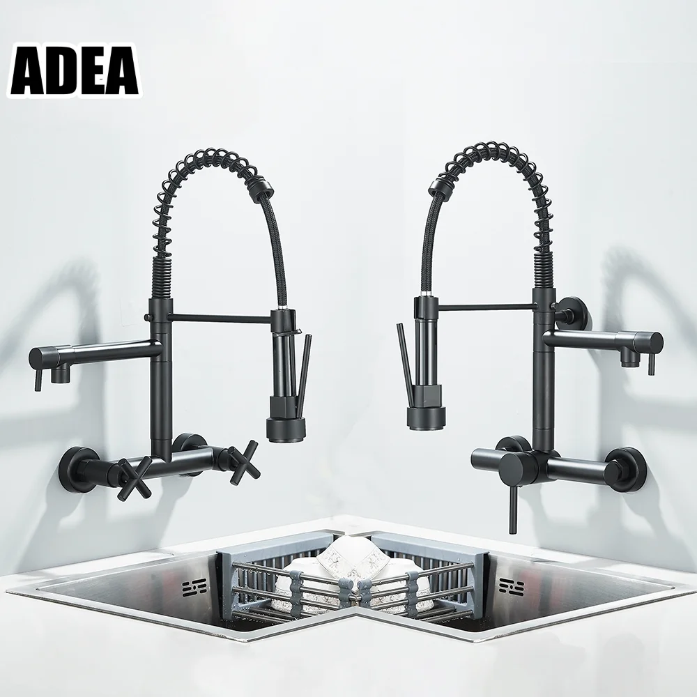 

Black Kitchen Faucet 360 Rotation Pull Down Hand Sprayer With Kitchen Taps Wall Mounted Cold Hot Water Mixer Taps Chrome