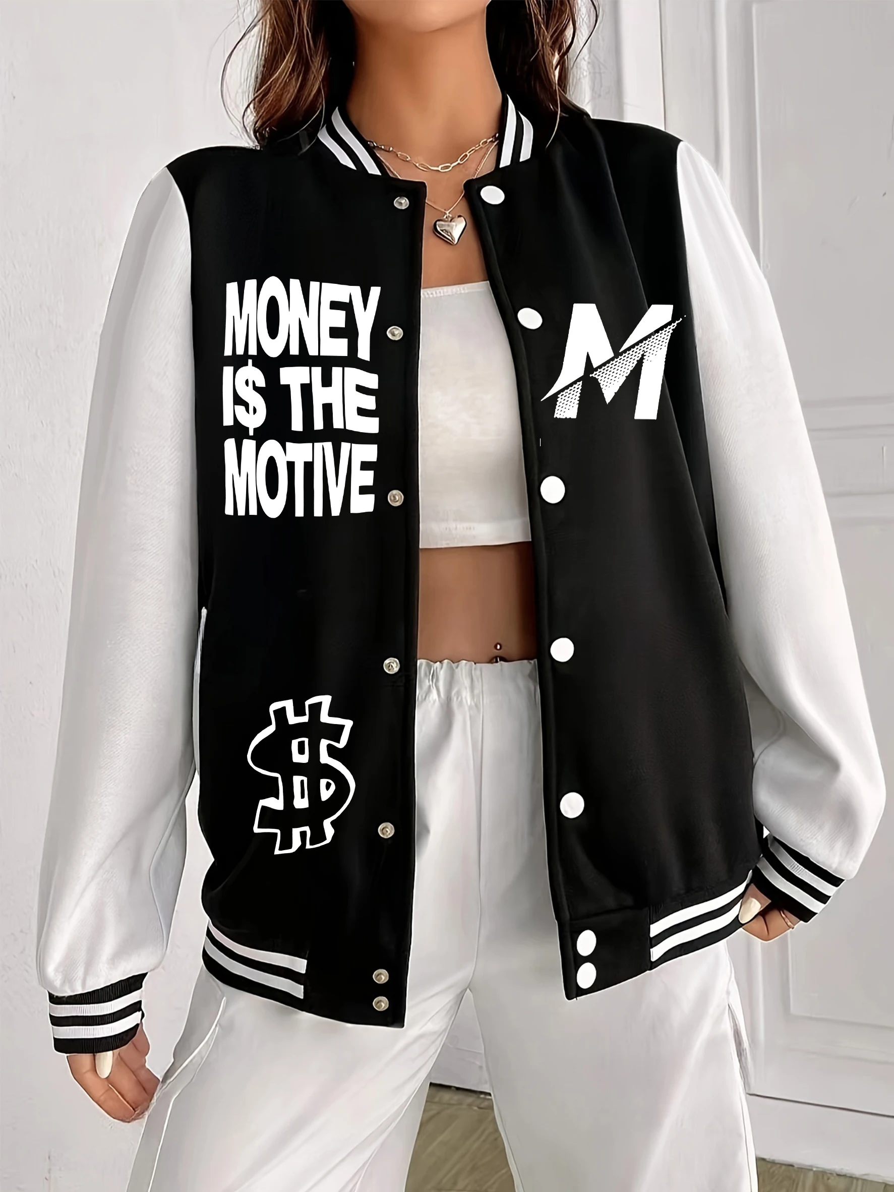 

Женская куртка с принтом More Is The Motive M, модная бейсбольная форма большого размера, осенняя повседневная одежда, флисовая спортивная одежда на пуговицах