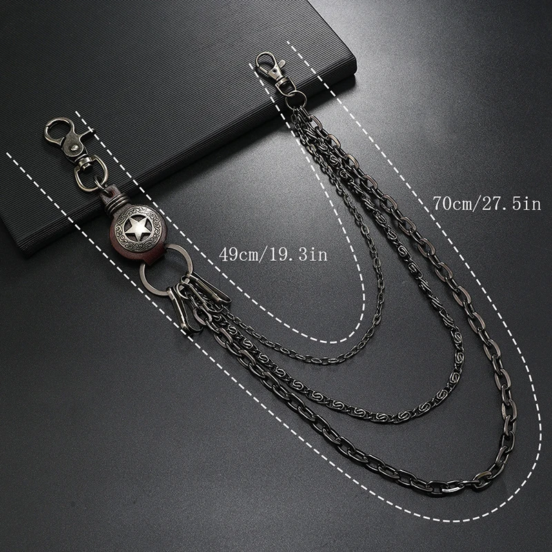 Metal Leather Layered Chain Round Pentagram Keychains Men Waist Key Chain Trouser Jeans Punk Gothic Hip-hop Pants Belt Jewelry image 4