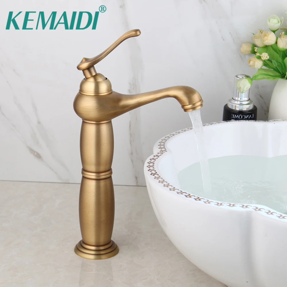 Bathroom Antique Brass Waterfall Bathroom Sink Faucet Single Handle One Hole Deck Mount Lavatory Bathroom Vanity Faucets Mixer