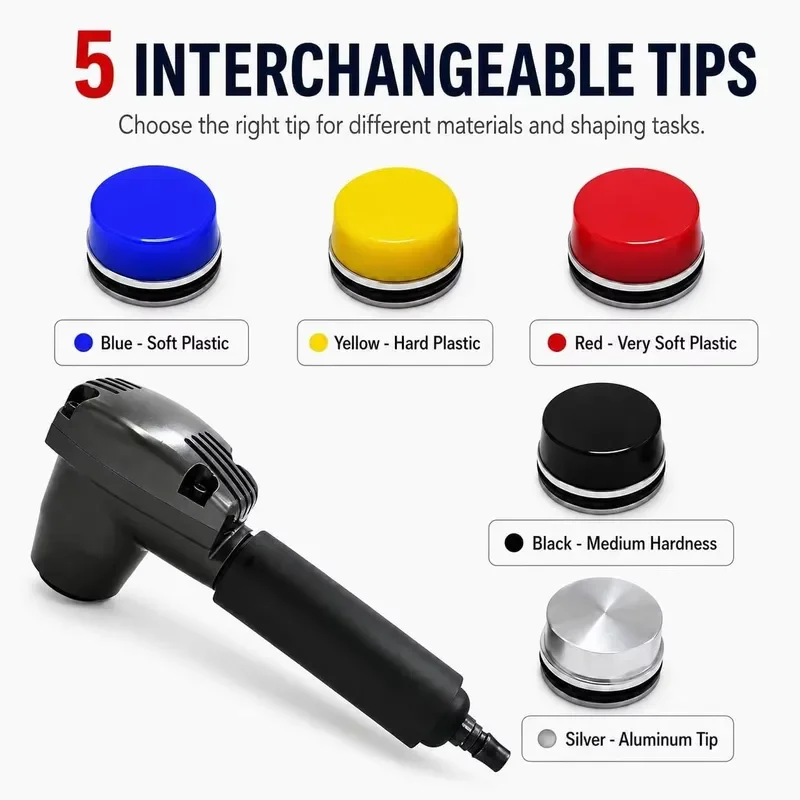 Extend Handle Pneumatic Hammer Hand-held Air Palm Hammer 6 Different Hardness Tips Kit Set For Plastic Steel Rubber Strip