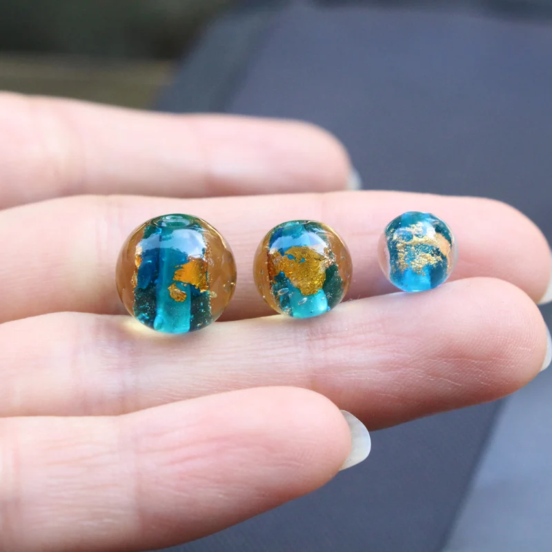 10 قطعة 8 10 مللي متر 12 مللي متر غرامة Lampwork الخرز اليدوية المحيط الأزرق اللون مع الذهب احباط للمجوهرات سوار قلادة القرط صنع DIY بها بنفسك