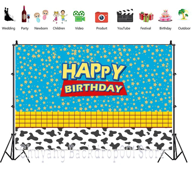 Happy Birthday Banner Toy Photography Backdrop Boys Kids Birthday Story Party Decor Home Cake Dessert Table Photo Background