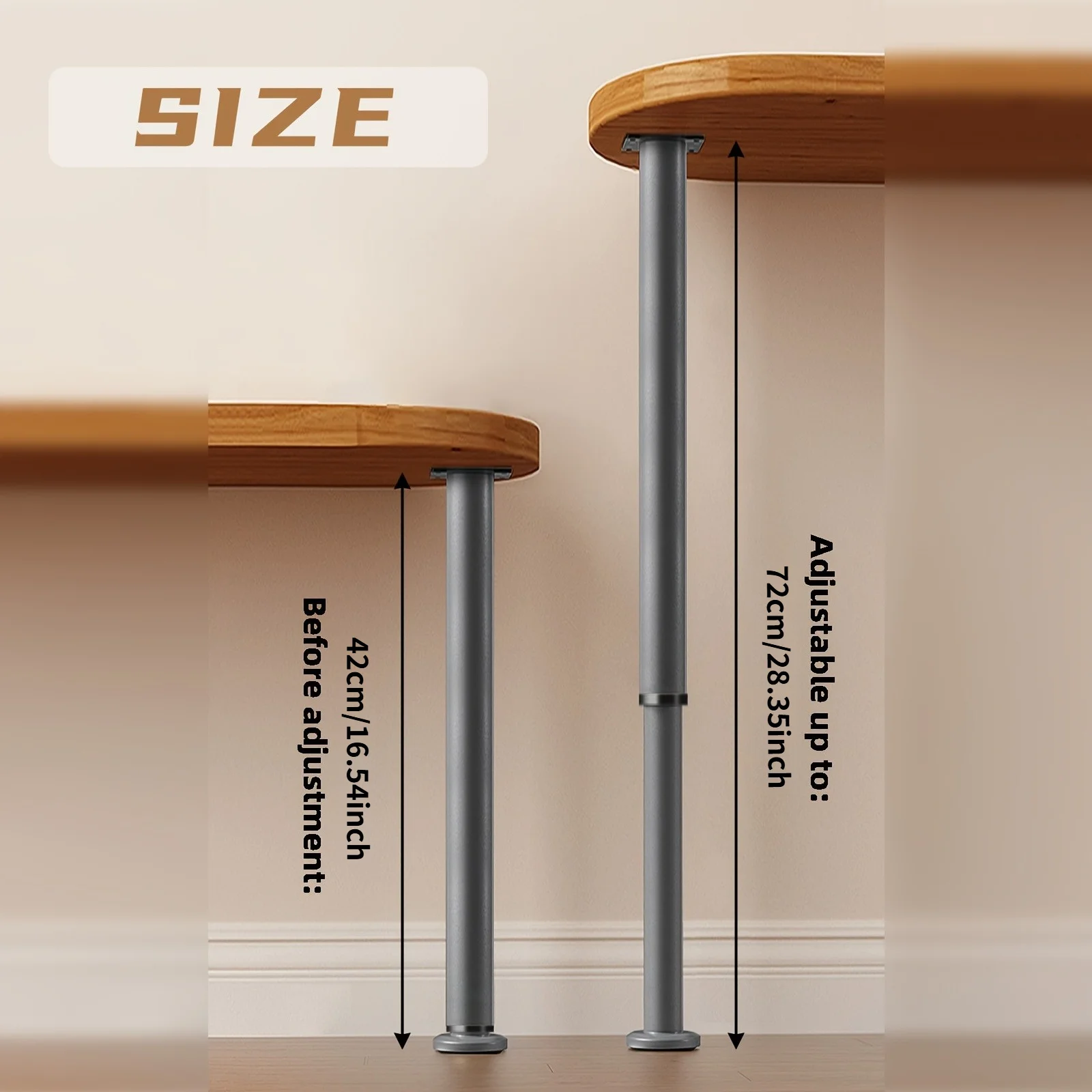 [금속 가구 테이블 다리] 1pc 조정 가능한 금속 테이블 다리, 42-72cm, DIY 프로젝트용 원통형 가구 다리,