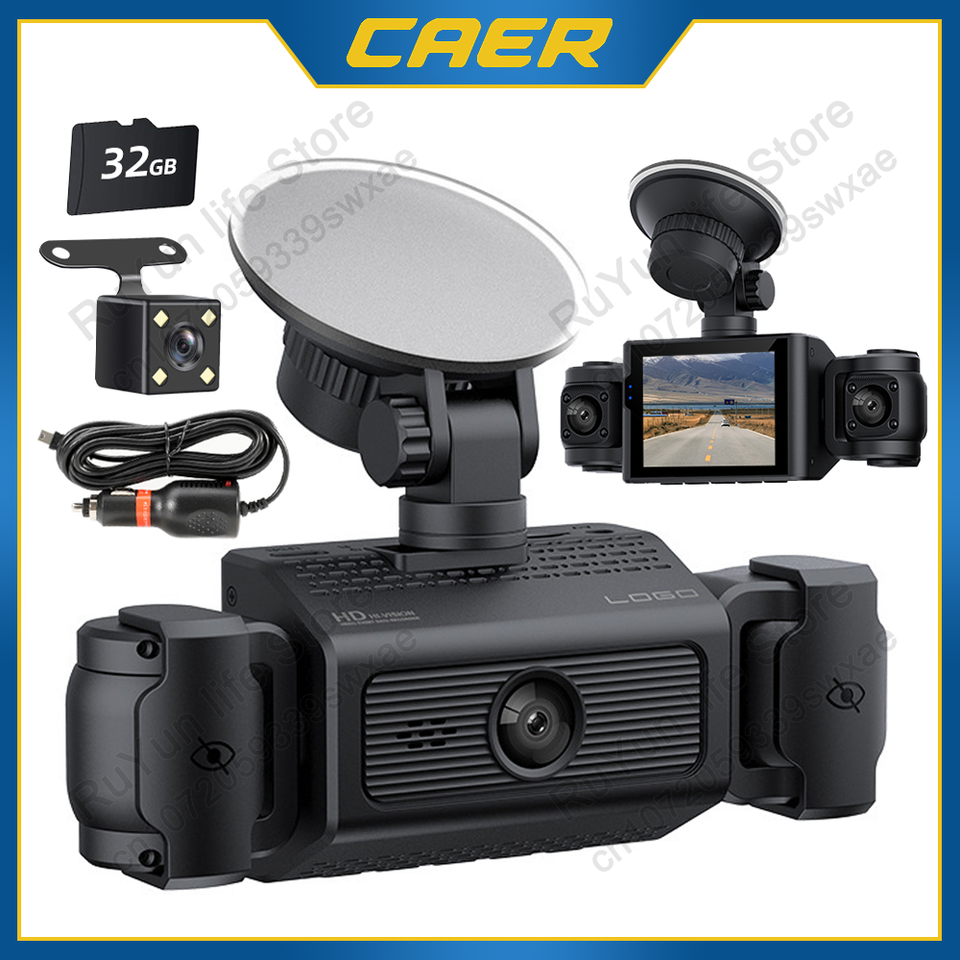  4-Channel Dash Cam with 1080P Front 480P Rear/Left/Right 3 inch Screen Loop Recording Night Vision Parking Assistant Black Box 