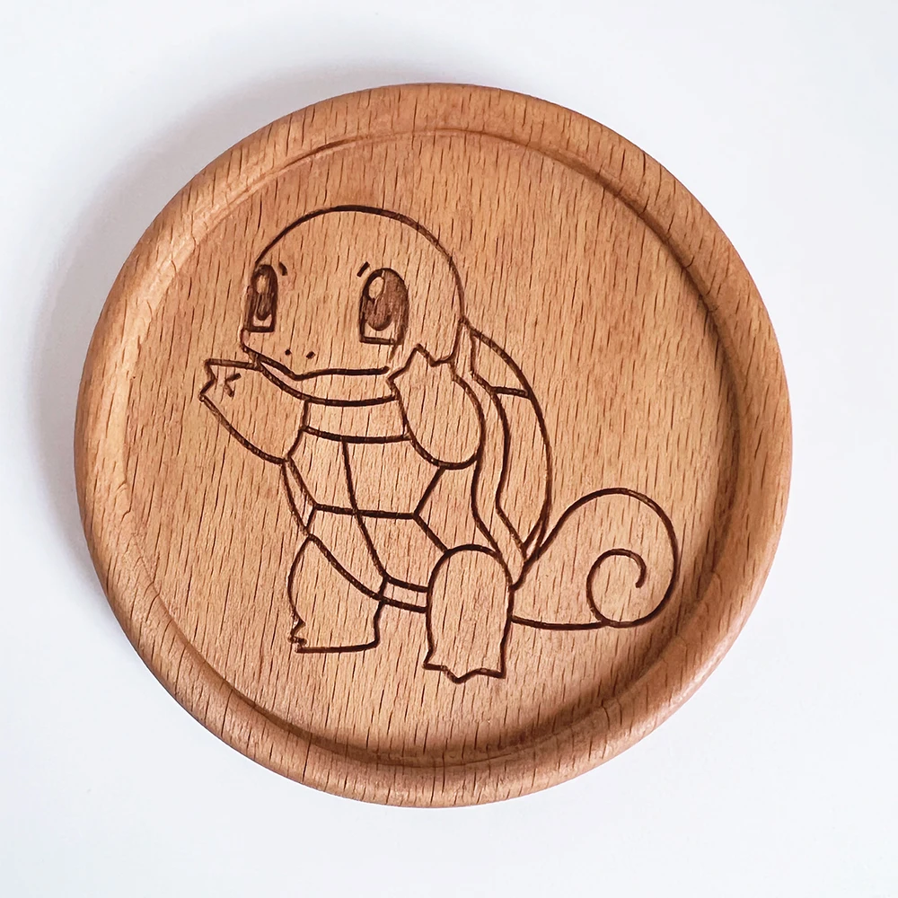 Pokemon Teacup Mat Round Natural Wood Coaster Picachu Charizard Coffee Mat Antiskid Heat Insulation Tea Mat Christmas Gift