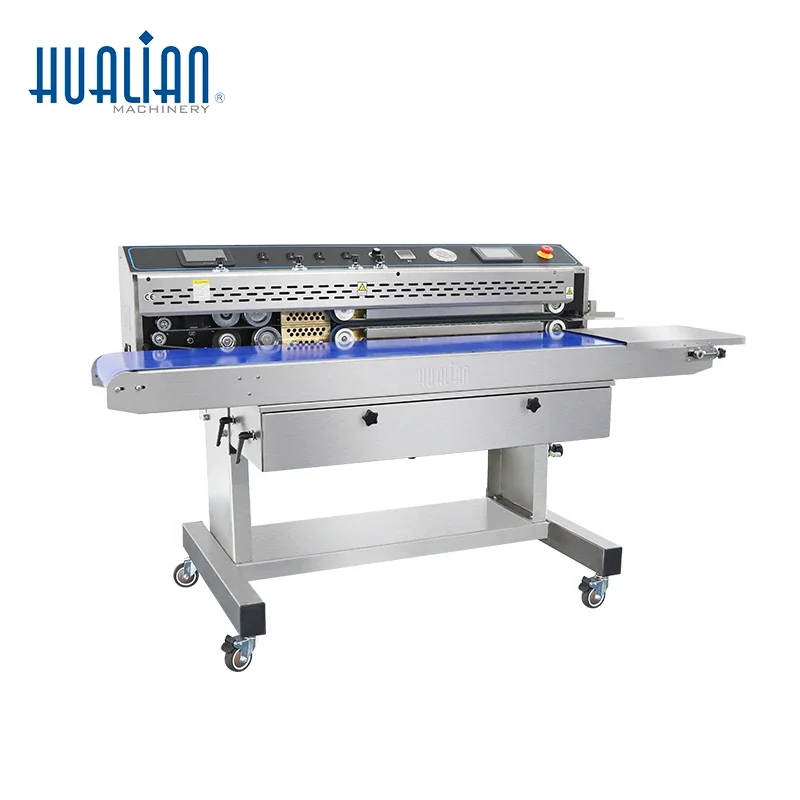 FRP-1120WH HUALIAN Integrated Vacuum And Sealing Continuous Band Sealer With Printer For Food