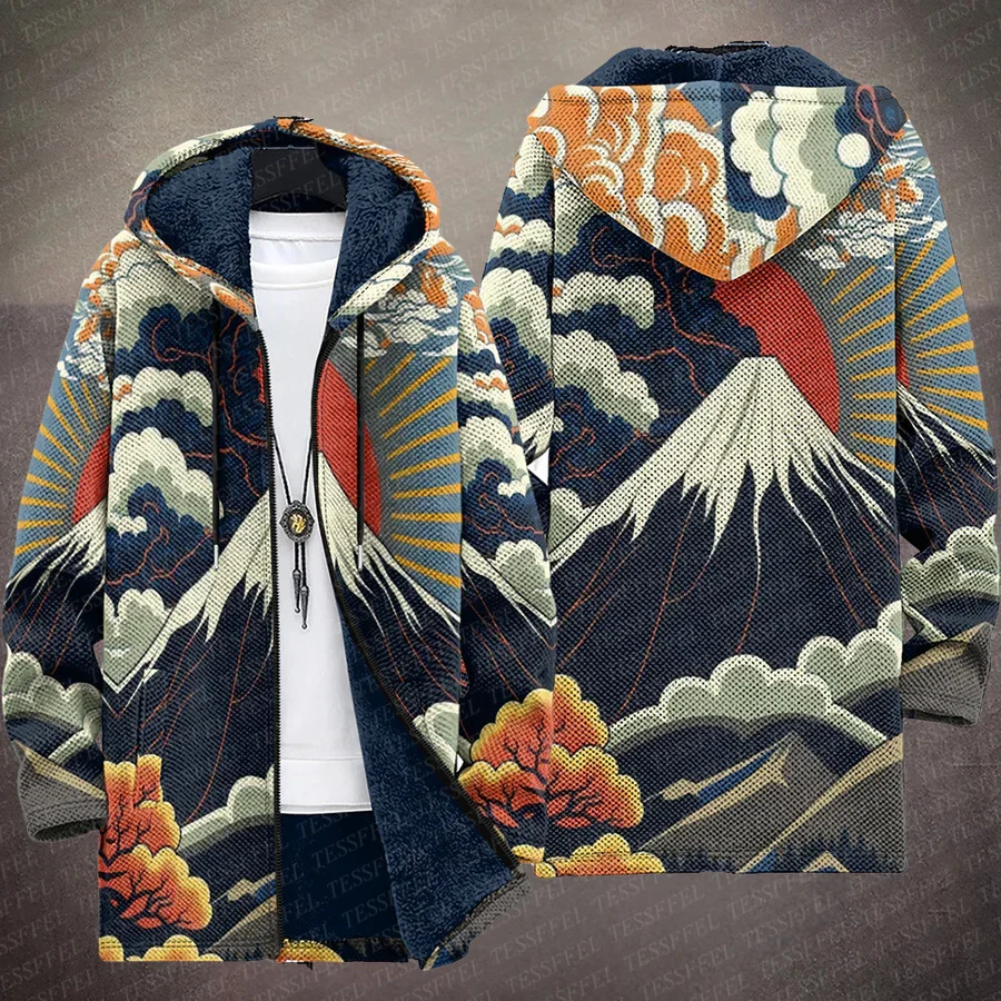 Hippie Colorful Graffiti Vintage Graphic Retro Pattern 3DPrint Thick Fleece Plus Hooded Overcoat Winter Casual Zipper Jacket A5