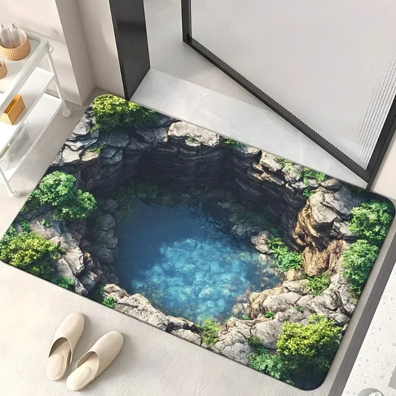3D Visual Illusion Doormat Hole Trap Pattern Non Slip Entrance Mat Funny Prank Floor Rug  Realistic Visual Effect Floor Rug