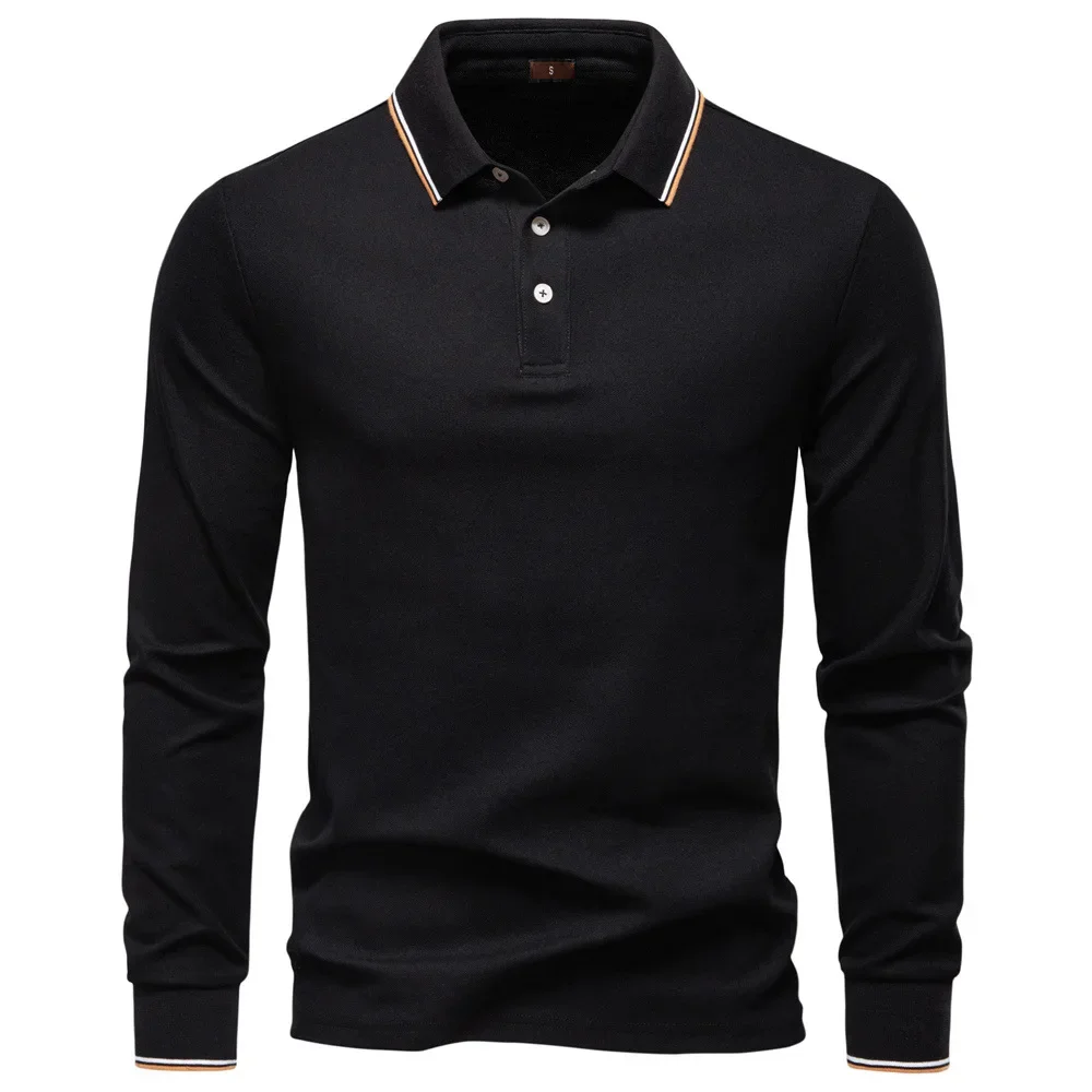 Polo Shirt Pullovers Men Turn Down Collar Full Sleeve Button Y2k Streetwear Solid Striped Plain Casual Slim Fit Work 2026 Spring