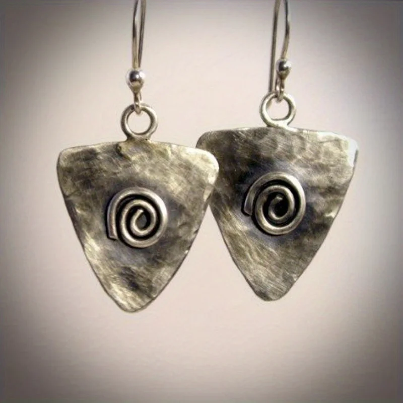 

Ethnic Silver Color Metal Carving Spiral Dangle Earrings for Women Vintage Triangle Earrings Jewelry