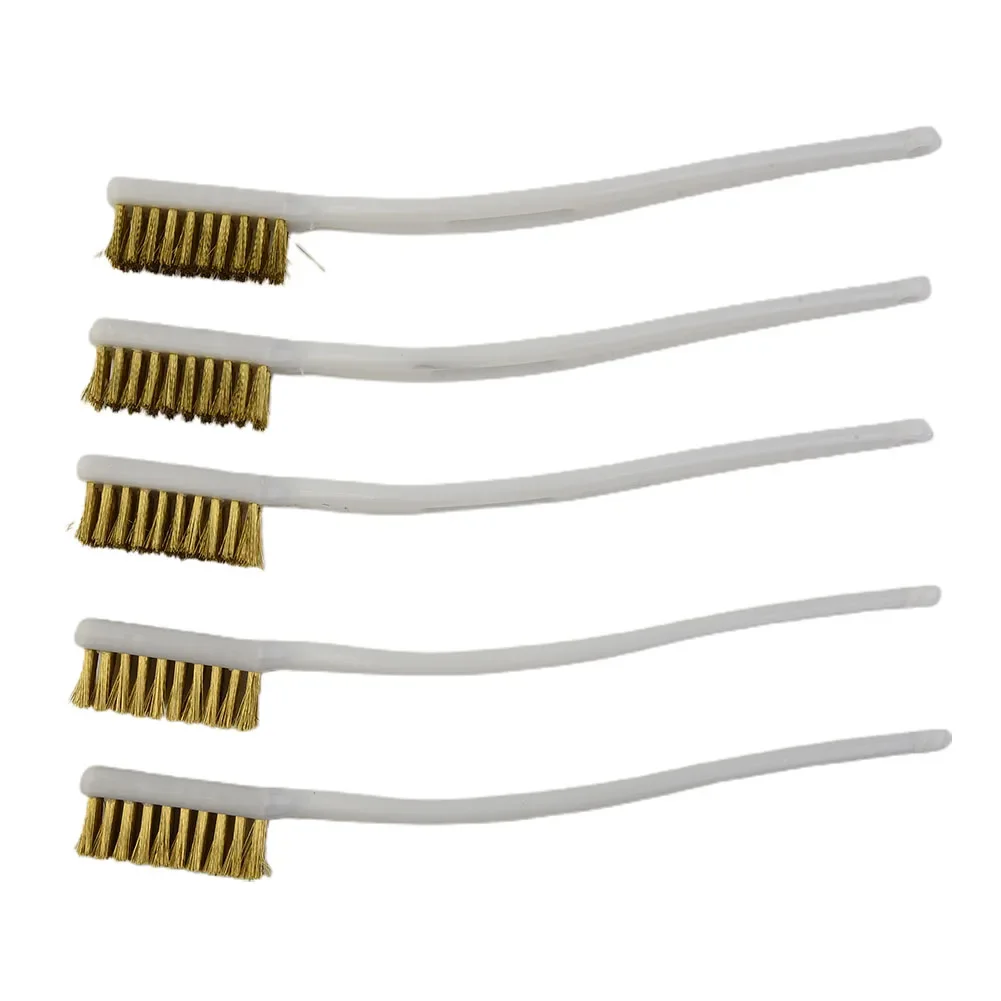 5PCS Brass Wire Brush Remove Rust Brush For Industrial Devices Polishing Cleaning Home Clean Tools Kits Plastic Handle