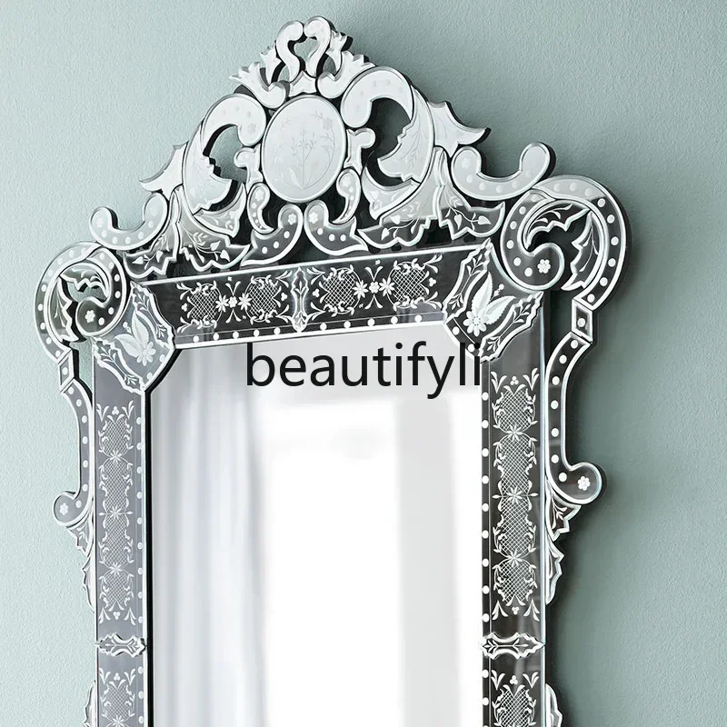 cqy Venice Hanging Mirror European Dresser Wall Hanging Makeup Mirror Carved Bathroom Decorative Mirror