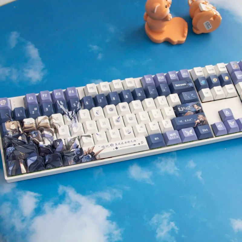 Fallen Rosemary-Rita Translucent Keycap Set PBT Dye Sublimation Honkai Impact 3 Gaming Secondary Keycaps for Mechanical Keyboard