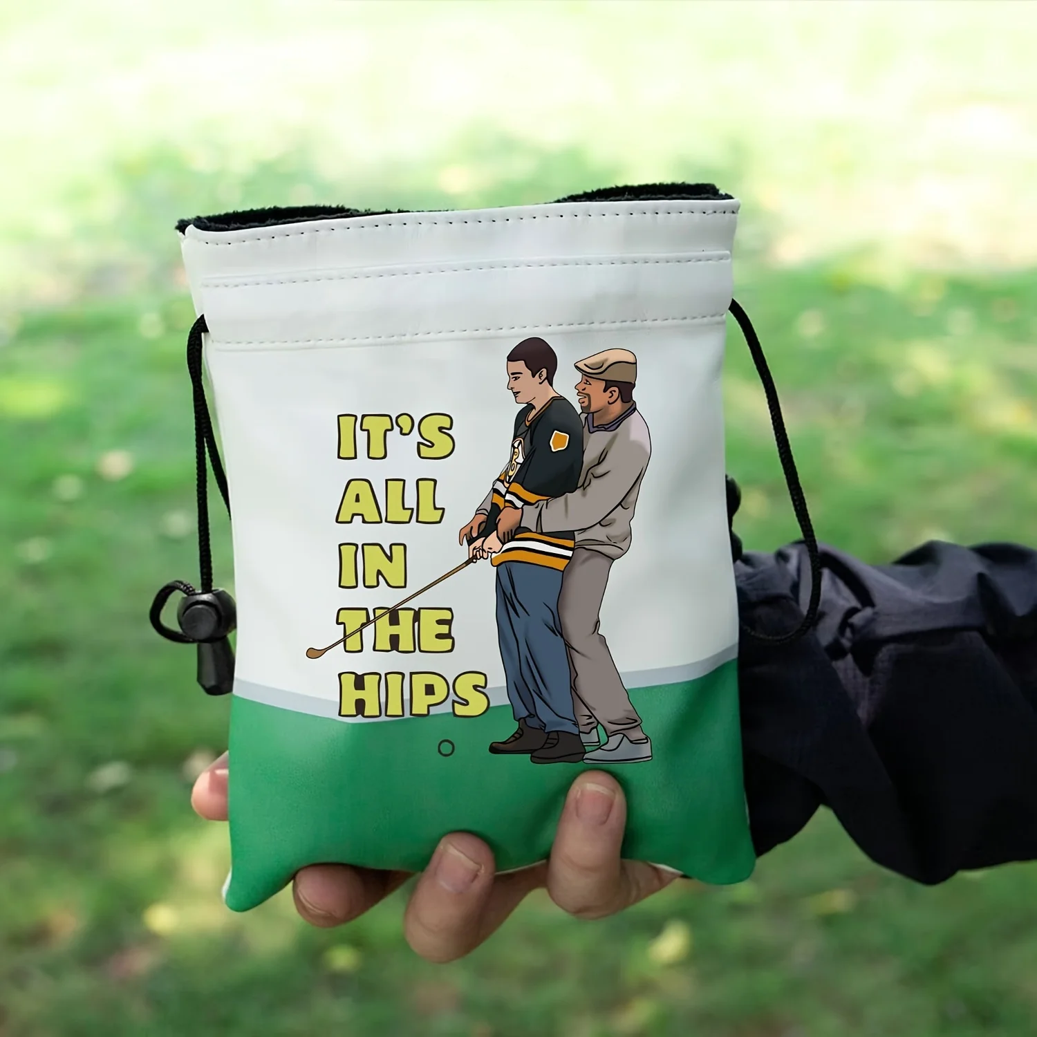 Funny Golf Valuables Pouch, PU Leather Golf Tee Pouch with Drawstring Closure Golf Ball Handbag Portable Ball Pouch