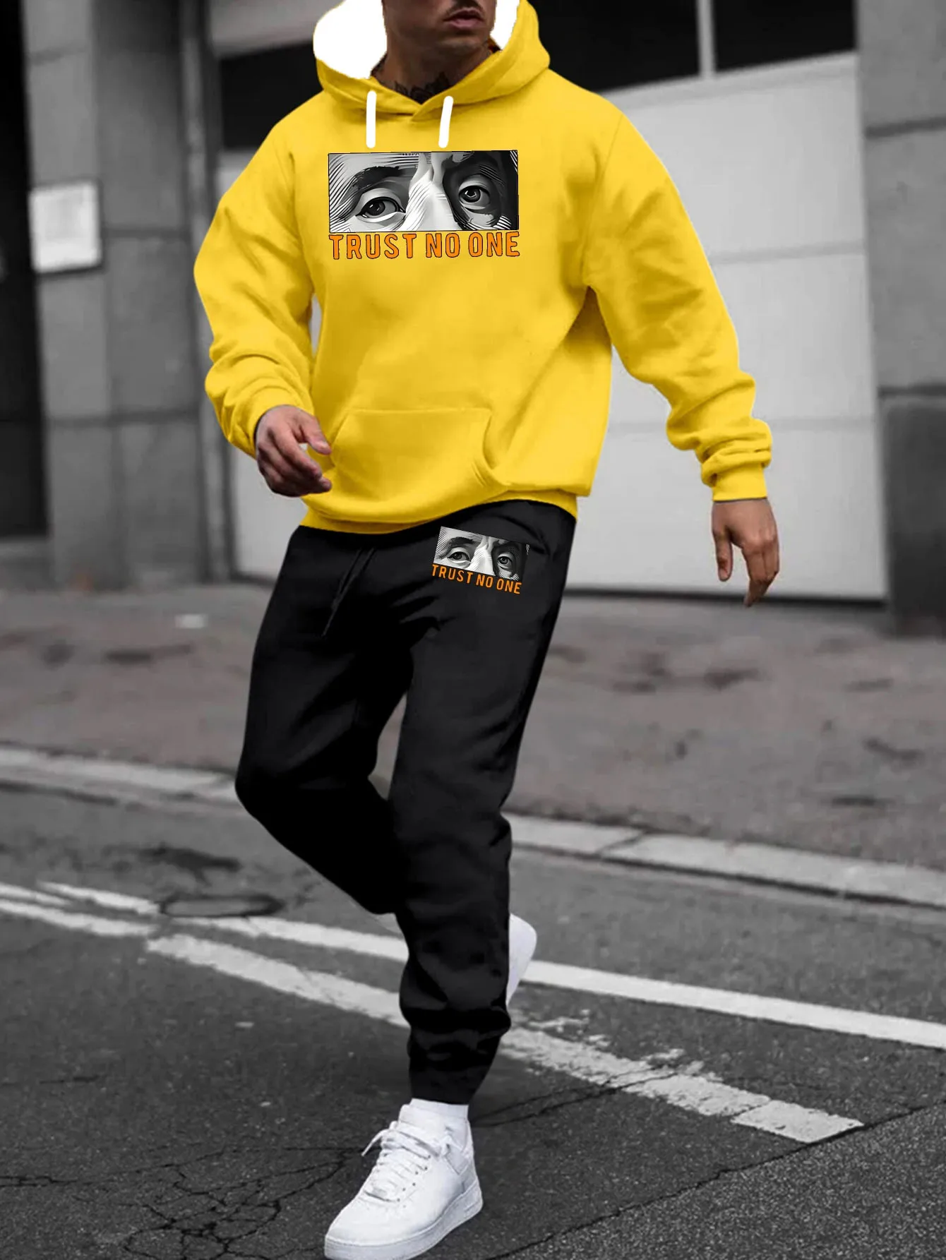 

Осенне-зимний мужской комплект с капюшоном TRUST NO ONE, комплект с капюшоном с буквенным принтом, быстросохнущий и удобный комплект с капюшоном из 2 предметов