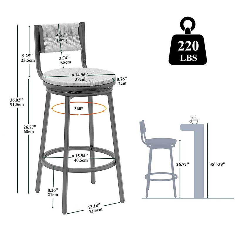 Roomwitte Barkrukken Draaistoelen Met Metalen Frame Set Van 2 Handgeweven Touw Barkrukken Voor Keuken Telling