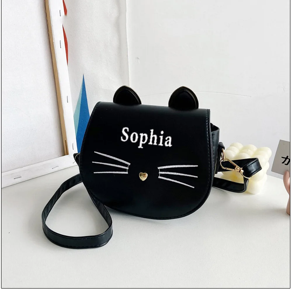 Customized Name PU Children's Bag New Fashion Girls' Cat Cartoon Mini Shoullder Bag Baby Cute Birthday Gifts Bag Supplies