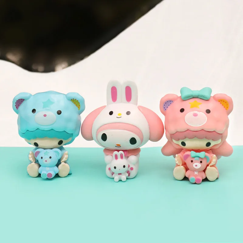 7Pcs/set Sanrio Anime Figure My Melody Kuromi Pochacco Cinnamoroll Doll Cute Girl Heart Ornaments Cartoon Decorations Toys Gifts