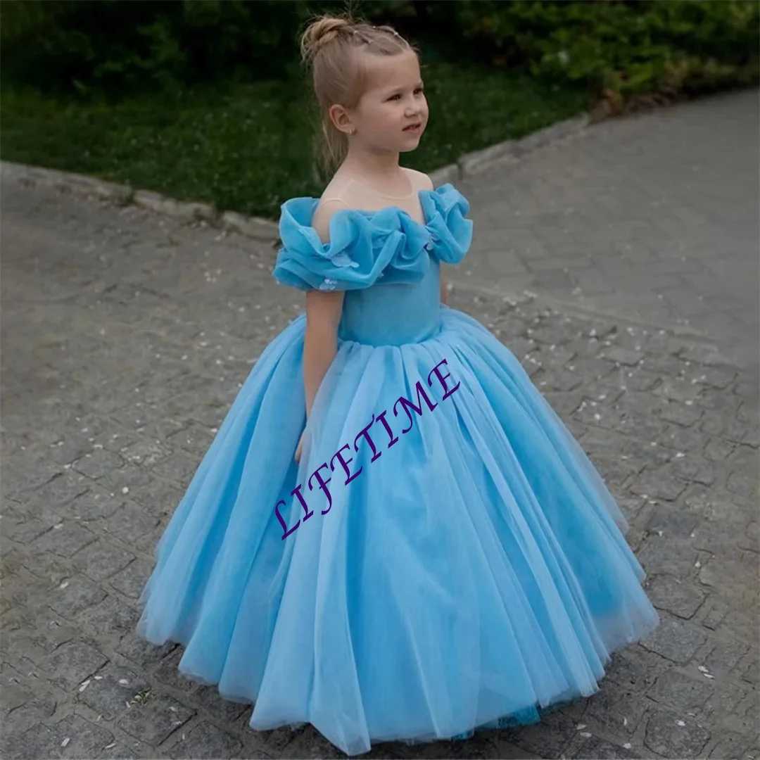 Abito da ragazza di fiore con pieghe principessa personalizzato, festa di nozze senza spalline, elegante abito da prima comunione formale con spalle scoperte personalizzato