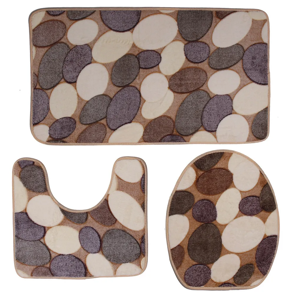 3Pcs Toilet Mat Cobblestone Bathroom Rug Set Non-Slip Absorbent Closestool Cover Floor Mats Toilet Mat Pedestal Rug