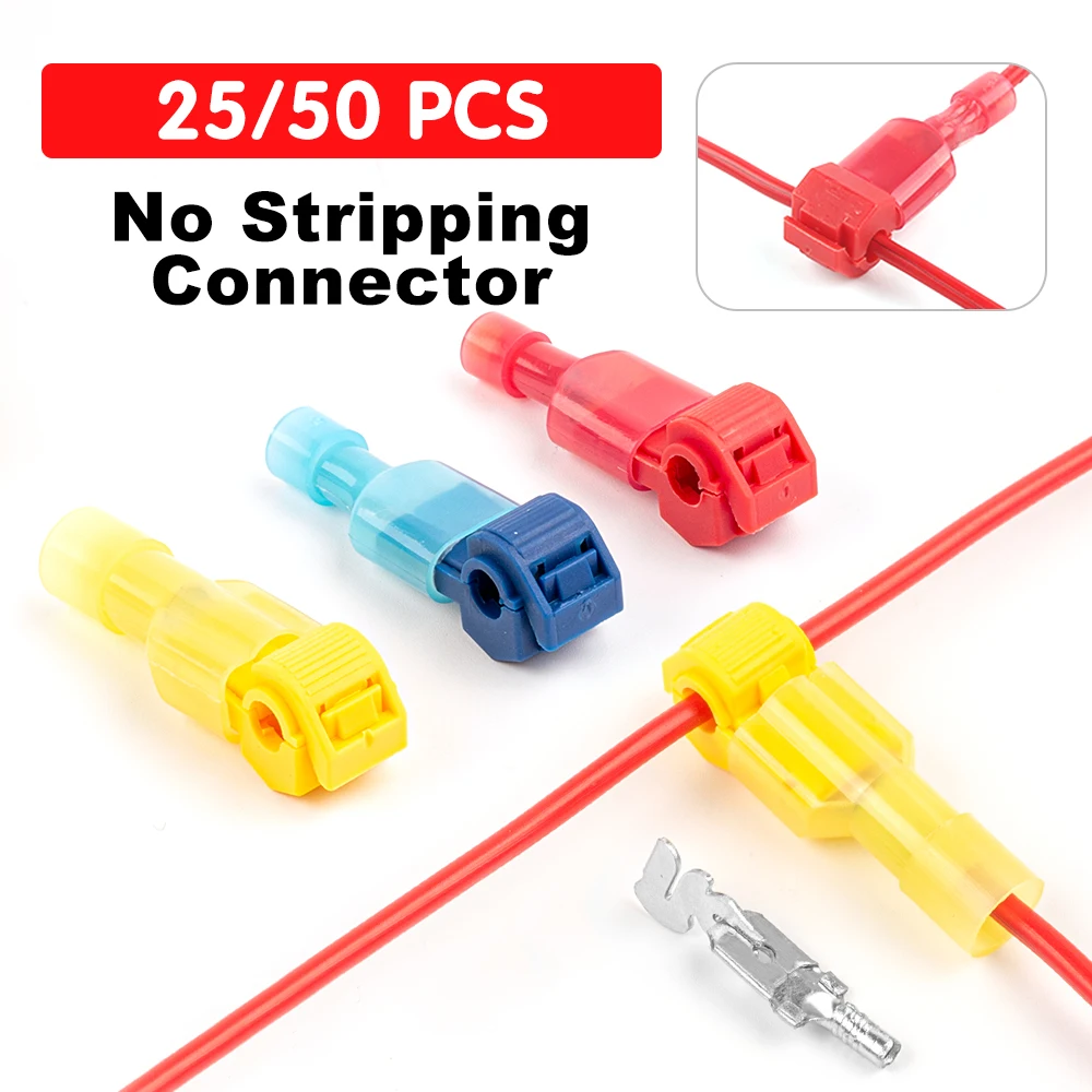 

25/50Set T-Tap No Stripping Connector Quick Splice Electrical Cable Terminal Snap Lock Insulated Terminals Retractable Joints