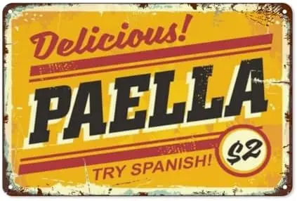 Delicioso cartel de Metal de aluminio Vintage Paella, decoración de cocina Retro española para cocina, restaurante o Bar, placa de 8x12 pulgadas