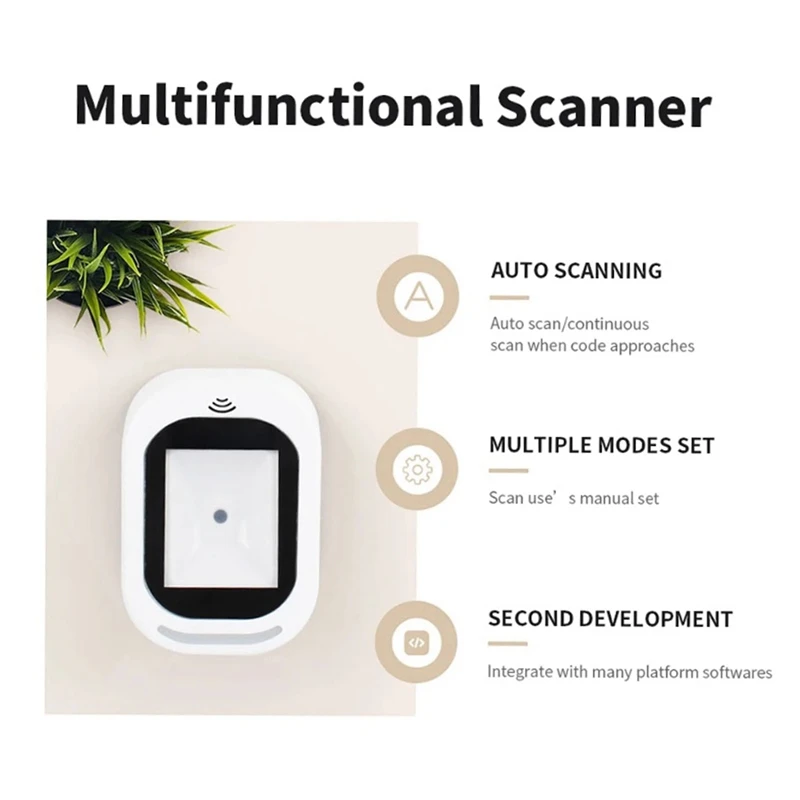 Wired Barcode Scanner USB Multi-Function Scan 1D And 2D Code Reader Hands-Free Scanning QR Code For Supermarkets/Shops