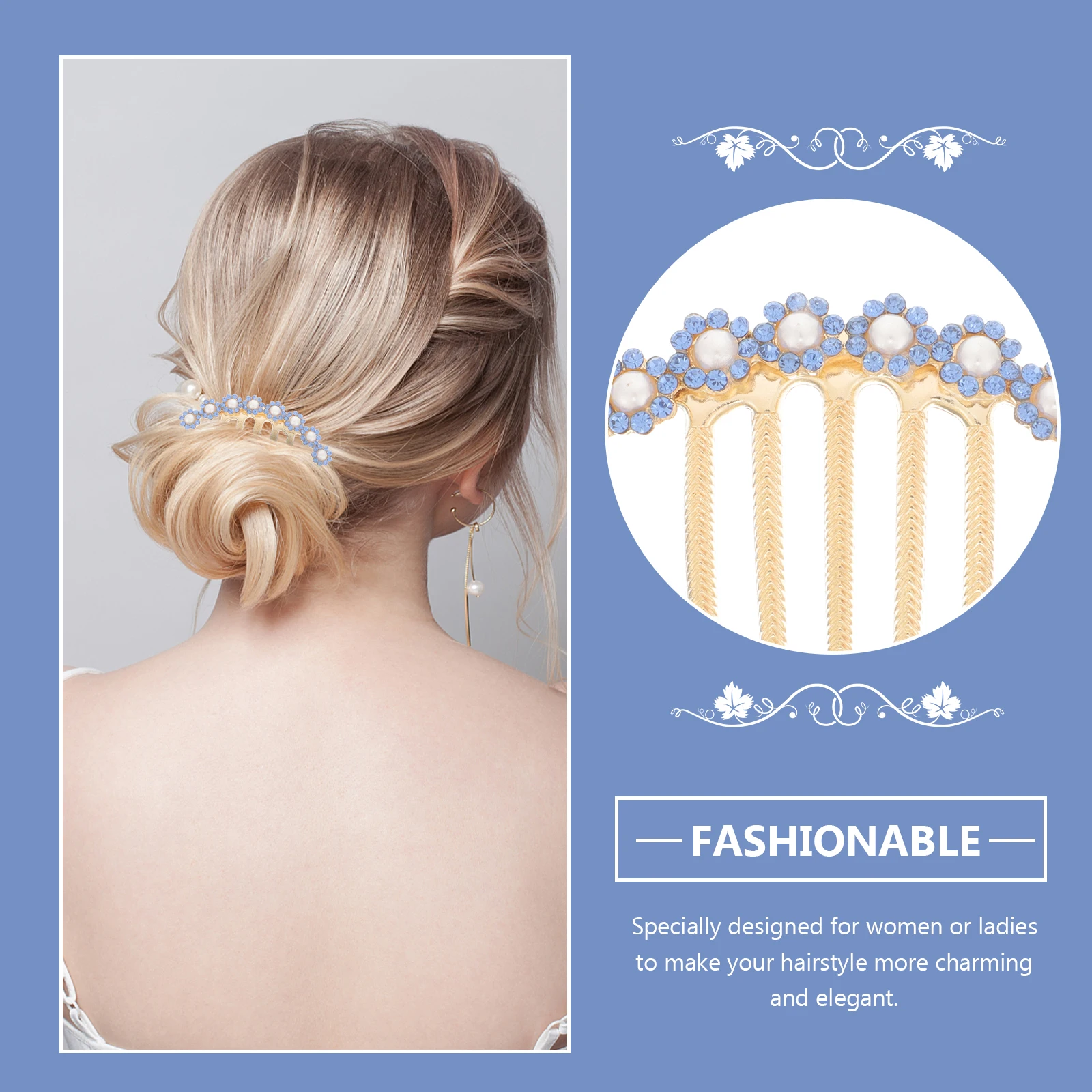 

Rhinestone Comb Hair Accessories Elegant Medium Size Pearl Inlaid 5 Teeth Easy Clip Design Durable Material Lightweight Compact