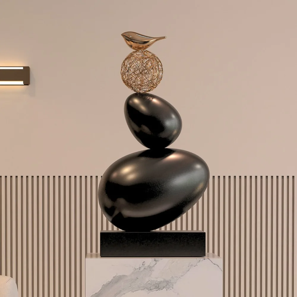 Left Gu creative pebble sculpture office sales office stone to run fortune ornaments living room model room