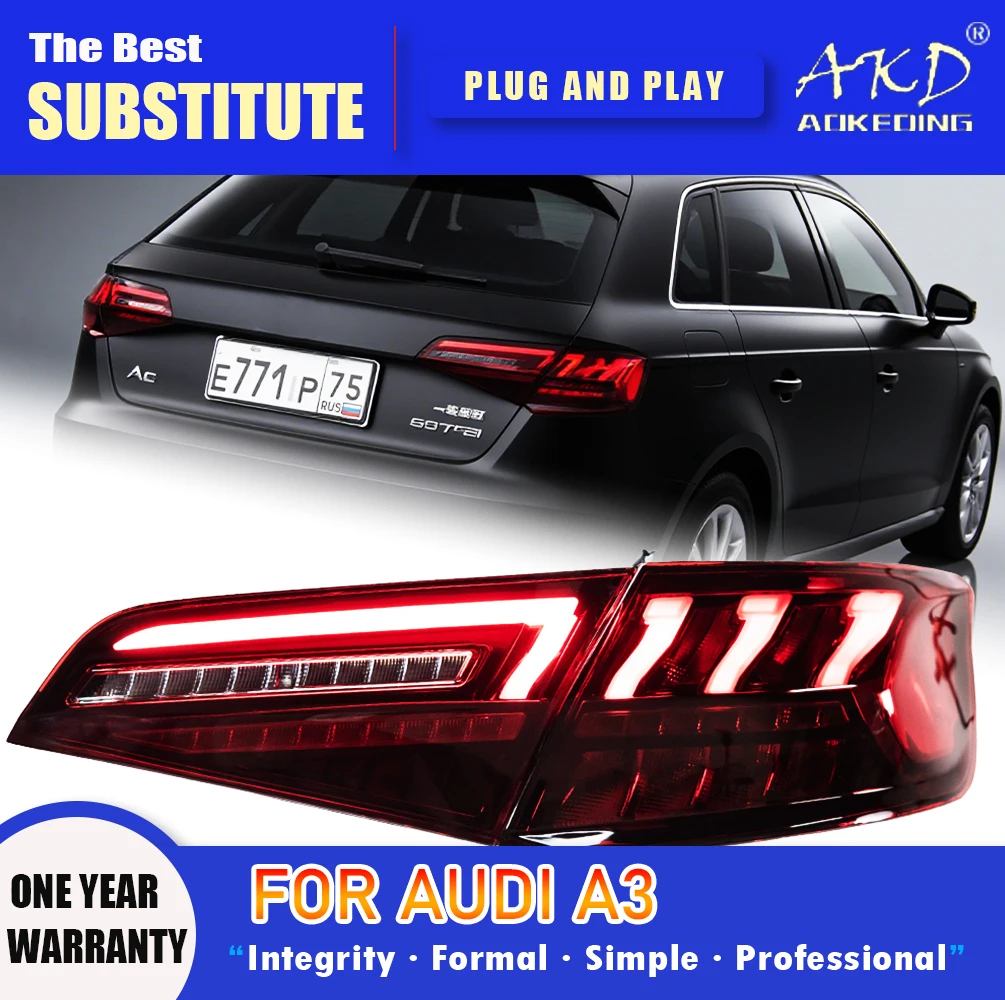 AKD الذيل مصباح لأودي A3 S3 سبورتباك هاتشباك مصباح ليد خلفي 2013-2020 A3 الخلفية الضباب الفرامل بدوره إشارة اكسسوارات السيارات