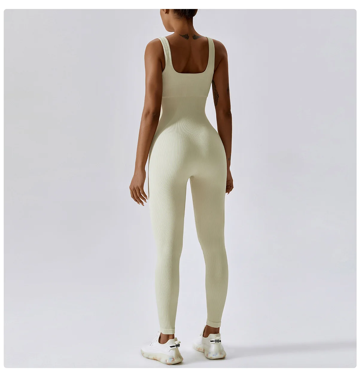 Good Spandex Cut Out Back Sports Yoga Jumpsuit And Long-Legged Women One Piece Jumpsuits Rompers Square Collar Sports Vest