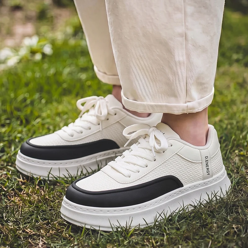 Men's Thick Platform Casual Sneakers 39‑44, Lace‑Up Breathable Flat Skate Shoes, Lightweight Autumn Daily Walking Footwear