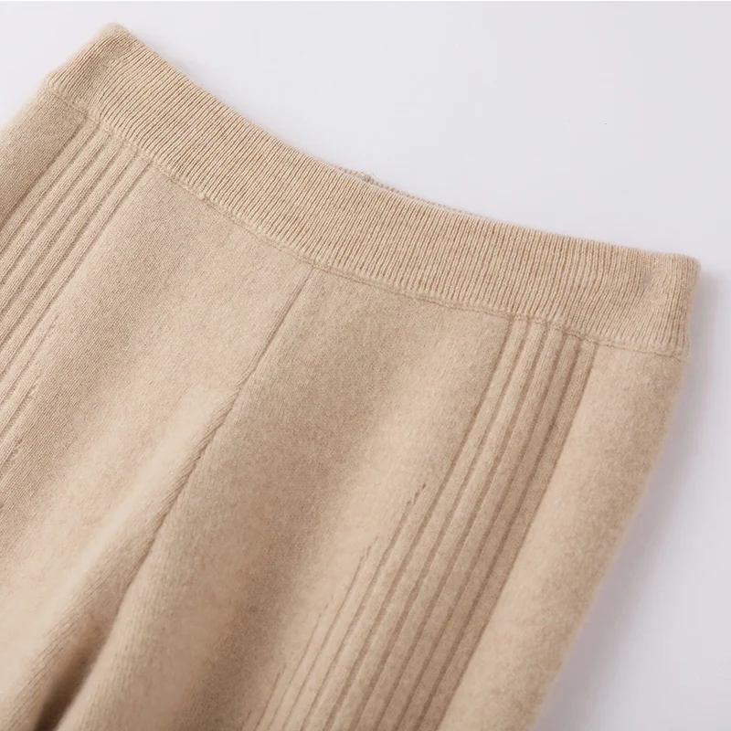 Women's 100% Merino Wool Pants New Autumn Winter Soft  Comfortable High Waist Knitted Thickened Pants Women's Elastic Thin Pants