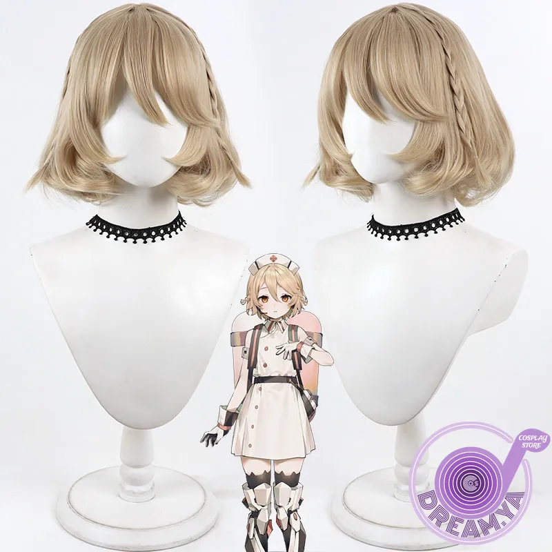 NurseRobot TypeT Cosplay Wig Linen Short Heat Resistant Synthetic Hair Halloween Party Role Play Carnival + Free Wig Cap