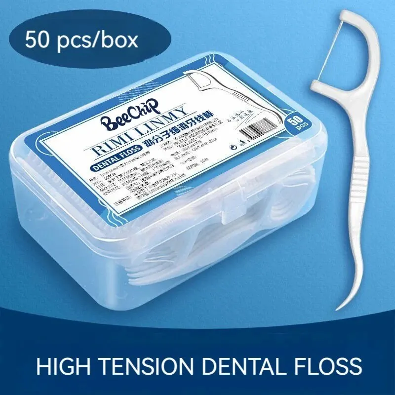 3pcs 50 Disposable Polymer Fine Sliding Floss Sticks Portable Box Floss Pick Portable Case Cleaning Between Teeth