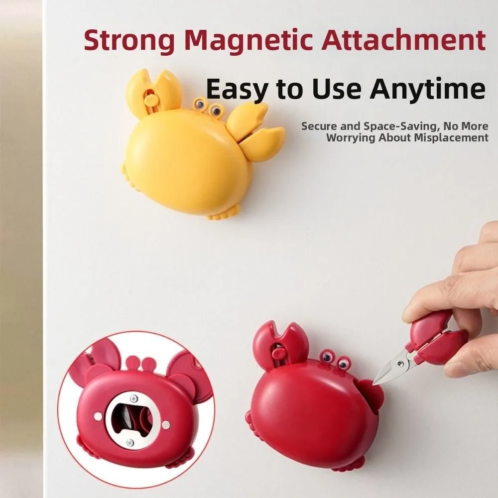 4-in-1 Magnetic Bottle Opener Cartoon Crab with Mini Scissors&Box Cutter Crab Bottle Opener Magnet Opener Daily Home Use