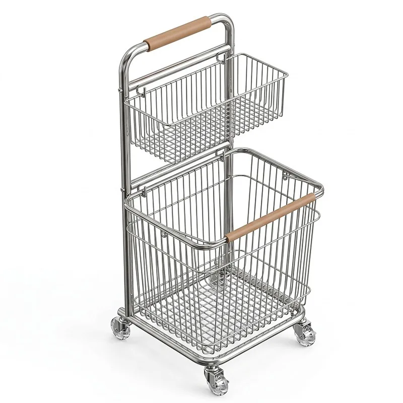 Bathroom Floor 304 Stainless Steel Shelf Household Dirty Basket Mobile Cart Dirty Basket Clothes Storage Basket