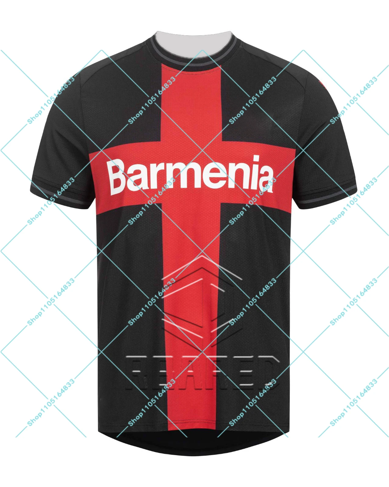 23–24 Werkself Heimtrikot – klassisches rot-schwarzes Split-Design, von Bayer Cross inspiriertes Fußballtrikot