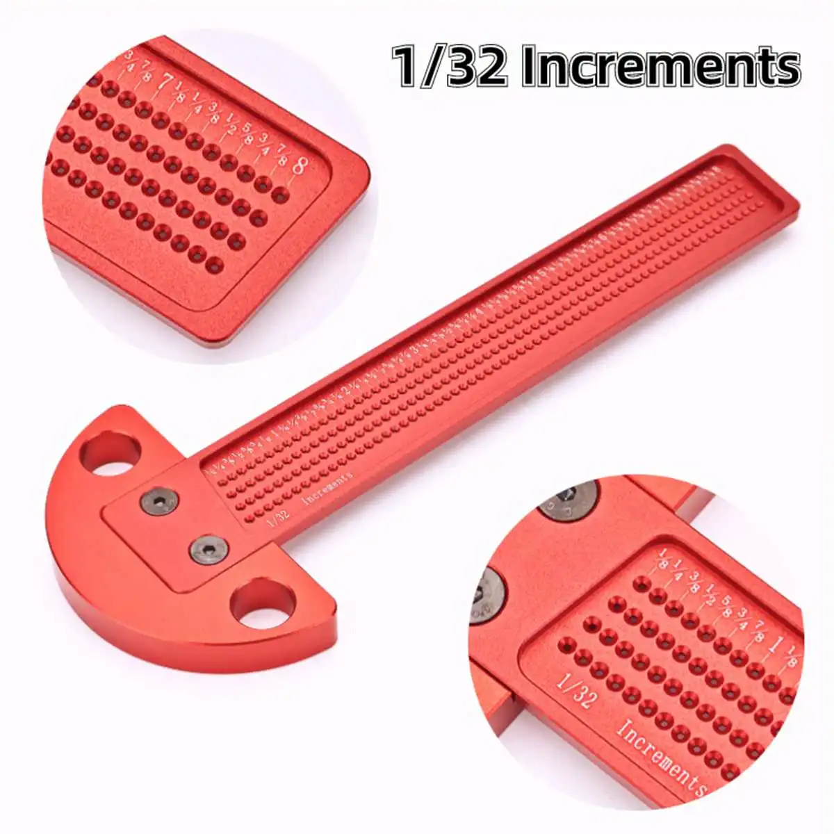 Penggaris aluminium Aloi persegi T, Woodworking selesai 1/32 inci 1MM lubang presisi jarak sudut kanan pengukur