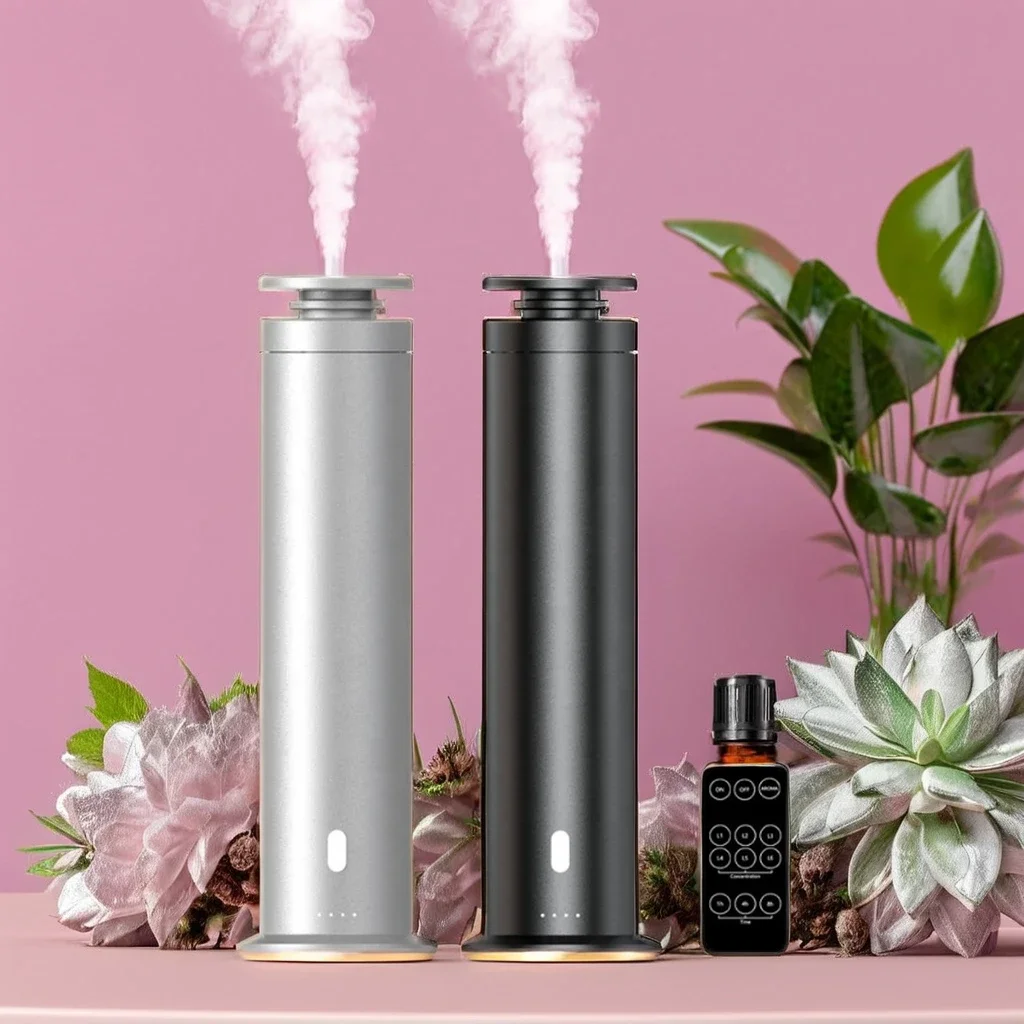 Luxury Hotel Studio Scent Diffuser Machine Cylindrical silver black waterless Large space essential oil tower aroma diffuser